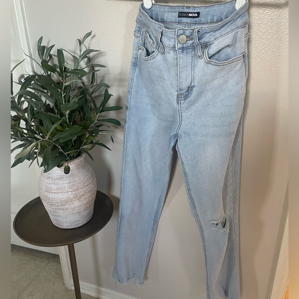 Fashion Nova Sky Blue Ripped Jeans